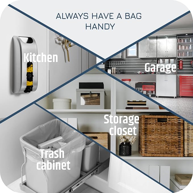 Manterio Plastic Bag Holder | UPGRADED Wall-Mount Grocery Bag Dispenser | Space-Saving Design | Easy Install | Smudge-Proof, Fingerprint-Resistant | Silver | Holds the Most Bags for Maximum Storage