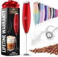 Zulay Powerful Milk Frother for Coffee with Upgraded Titanium Motor - Handheld Electric Whisk, Milk Foamer, Mini Mixer & Coffee Blender for Frappe, Latte, Matcha, No Stand - Red