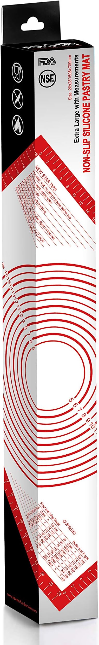 New Star 1029024 Non-Slip Silicone Pastry Mat, Extra Large with Measurements, 20x28'', NSF International Certified