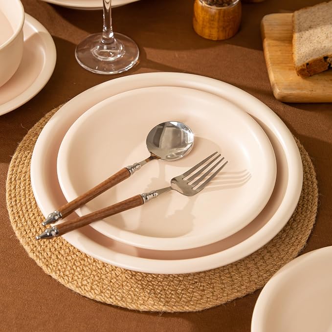 Timeworn Clay Dinner Plates, Set of 4, 10.25-Inch, Creamy White | Hand-Finished, Stoneware, Large Main Course Plate, Microwave and Dishwasher Safe