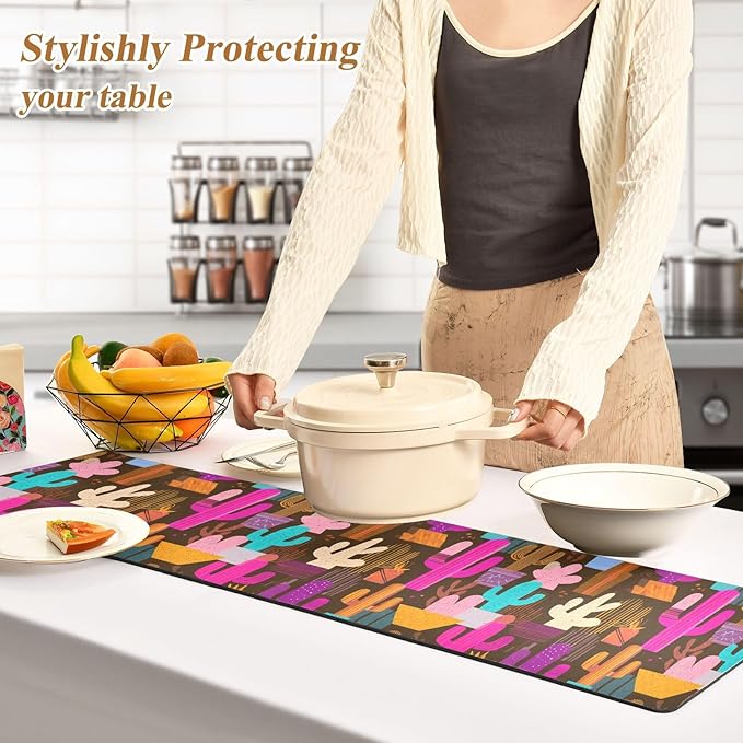 Brown Colorful Cactus Trivet Table Runner Heat Resistant 230F for Hot Dishes Pots Plates Kitchen Dining Table Protector Decorative 39.37x 11.8