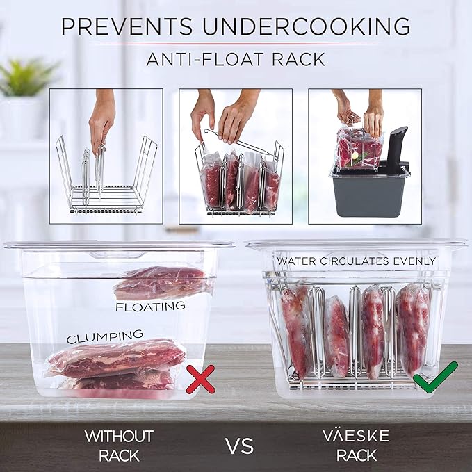 Väeske 12 + 26 QT Sous Vide Container Set with Racks, Lids & Insulating Sleeves – Complete Dual-Size Sous Vide Accessories Kit – Fits Anova, Joule, Instant Pot, Nano