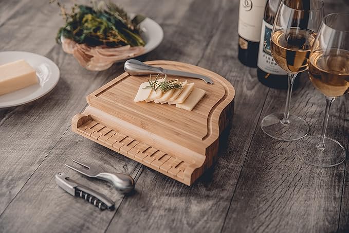 TOSCANA - a Picnic Time brand Piano Cheese Board & Knife Set, Novelty Charcuterie Board with Cheese Knife Set, Cheese Boards Charcuterie Boards, (Bamboo)