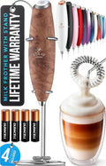 Zulay Kitchen Powerful Milk Frother Wand With 4 AA Duracell Batteries - Ultra Fast Handheld Drink Mixer - Electric Whisk Foam Maker for Coffee, Lattes, Cappuccino, Matcha & Creamer - Walnut