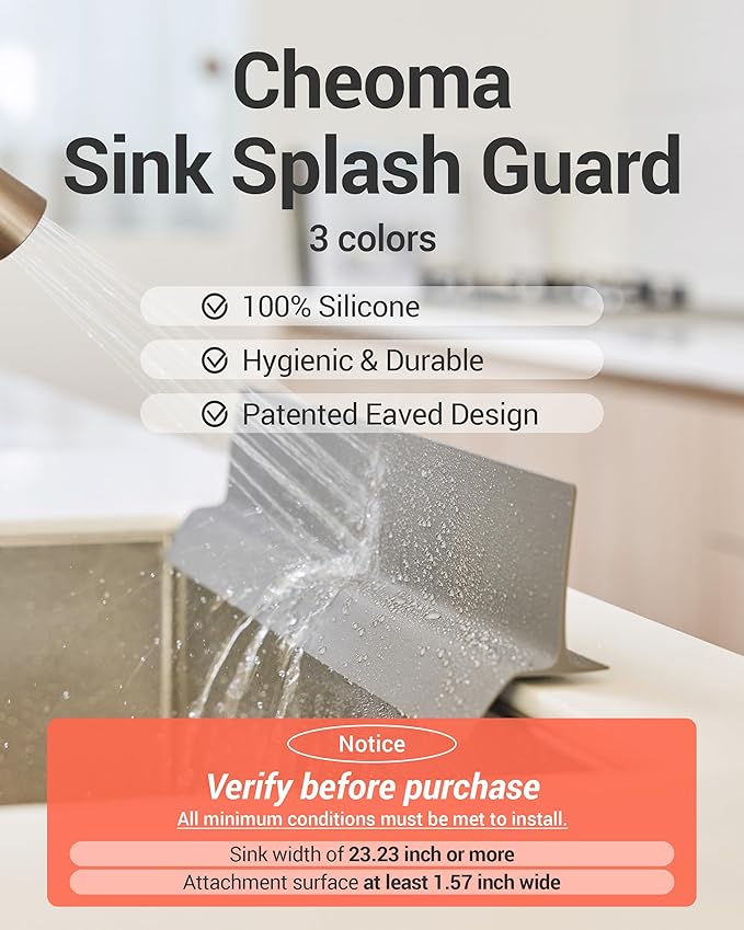 DEARCUS Kitchen Sink Splash Guard 23 Inch – Soft Silicone Water Shield Keeps Clothes & Countertops Dry, Strong Suction Non-Slip, No More Wet Sleeves or Sore Arms – Dishwasher Safe, Easy Install (Gray)