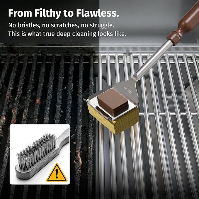 East Oak Grill Brush Bristle Free,BBQ Replaceable Cleaning Head, Unique Seamless-Fit Scraper Tool