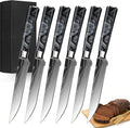 6-Piece Premium Japanese Kitchen Knife Set - Star Collection, Laser Damascus Pattern, 440A Stainless Steel Ultra Sharp for Fast Cutting (Black 6SK)