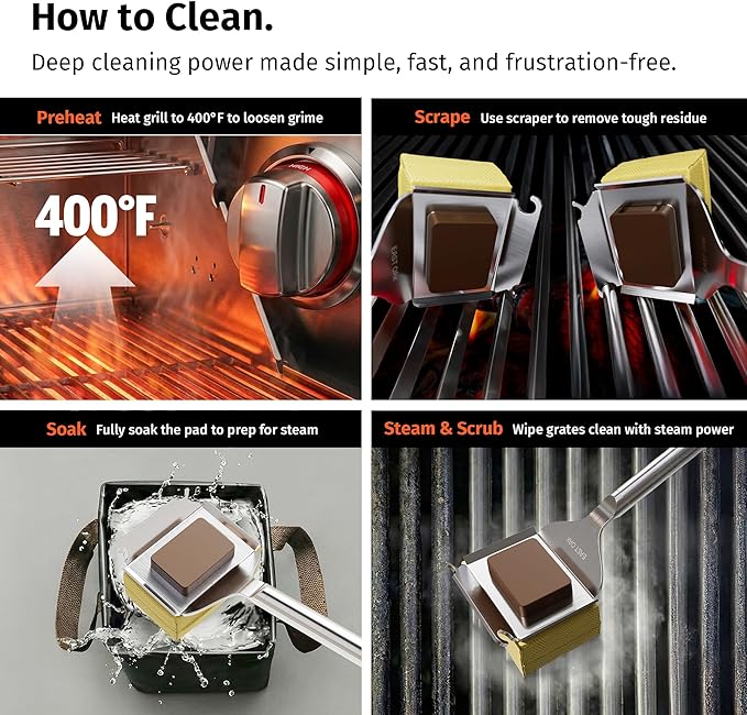 East Oak Grill Brush Bristle Free,BBQ Replaceable Cleaning Head, Unique Seamless-Fit Scraper Tool