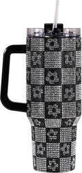 Simply Southern | 40 oz Tumbler with Straw and Lid | Insulated Cup Reusable Stainless Steel Water Bottle Travel Mug Cupholder Friendly | Great Gifts (Sequined -Checkered Black)