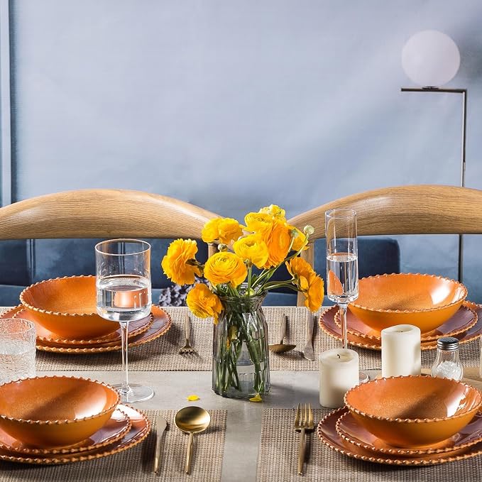 MissYIP 12 Piece Melamine Dinnerware Sets, Service for 4, Lightweight Unbreakable, BPA Free, Food Grade Plates Sets, Dishwasher Safe, Indoor and Outdoor Use