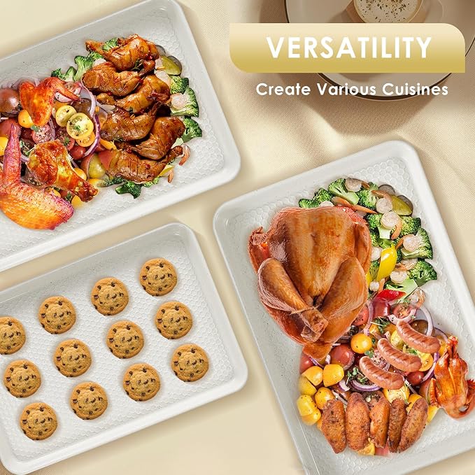 Baking Sheet Pan Set of 3, Nonstick Carbon Steel Cookie Sheets with Texture | Commercial Half/Quarter/Jelly Roll Pans Replacement Toaster Oven Tray, Heavy Duty & Easy Clean