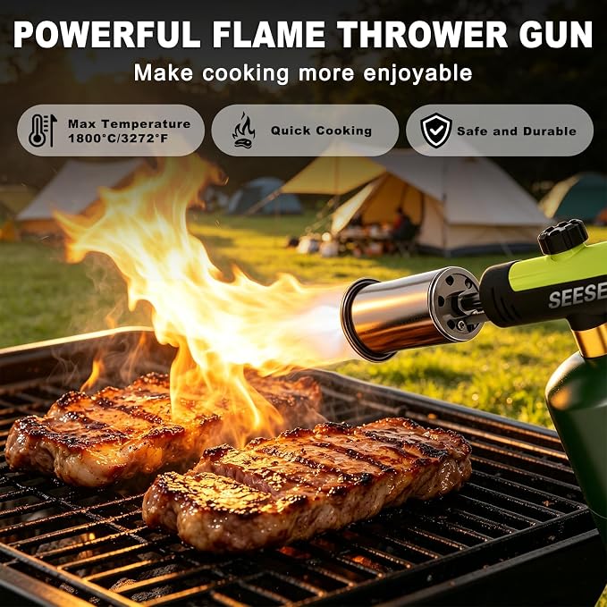 Powerful Propane Torch Gun,Kitchen Cooking Torch With One-Touch Max Fire, Charcoal Lighter with a Safety Lock, Adjustable Blow Torch for Sous Vide, BBQ, Campfire, Fireplace(Tank Not Included)