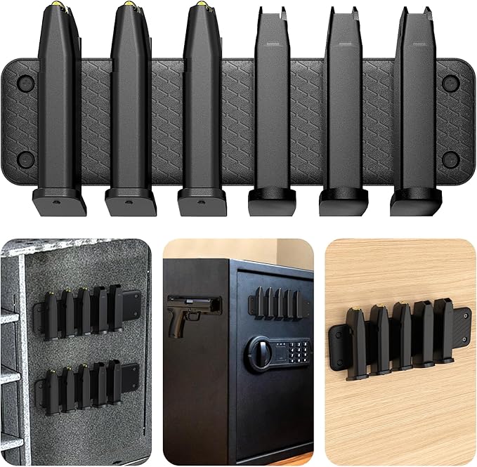 Magnetic Ammunition Holder，Double Sided Gun Magnet for Gun Magazines, Knives, Organize Mount in Gun Safe, Cabinet, Wall, Door, Ammo Storage Accessories for Handgun, Pistol and Rifle Mags