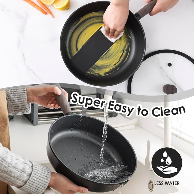 SENSARTE 14 Pcs Pots and Pans Set Non stick, Non toxic Healthy Cookware Set, Induction Kitchen Cooking Set, PFOA/PFOS Free, Black
