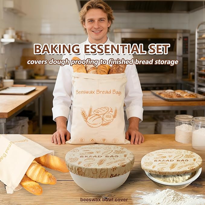Reusable Beeswax Bread Bag for Homemade Sourdough Storage,Organic Cotton Beeswax Lined,2 Bags + 1 Bowl Cover | Keep bread fresh, Natural beeswax, Reusable, Easy to clean
