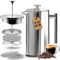 Utopia Kitchen 304 Grade Stainless Steel French Press Coffee Maker 12 Oz, Double Wall Insulated Coffee Press with 4-Level Filtration system, Include 2 Extra Filters, Rust-Free, Dishwasher Safe, Silver