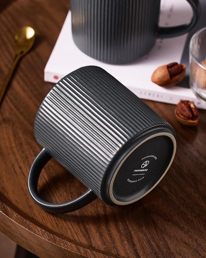 famiware Coffee Mug Set for 6, Star 16 oz Catering Mugs Cup Set with Handle for Coffee, Tea, Cocoa, Milk - Ceramic Stoneware Drinkware Set, Matte White + Matte Black