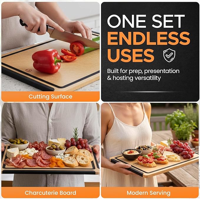 Earth’s Dreams Composite Wood Cutting Board 17” x 12” – Extra Large, Non-Toxic, Dishwasher Safe, Knife-Friendly, Heavy-Duty Kitchen & Charcuterie Board (Tan/Black)