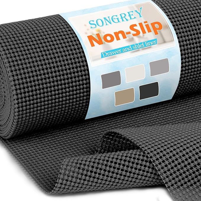 Songrey Non-Adhesive Drawer and Shelf Liner, Non Slip Cabinet Liners, Protect Kitchen Cupboard, Bathroom Drawers, Breathable, Thick Strong Grip mat (23.6IN x 30FT, Black)