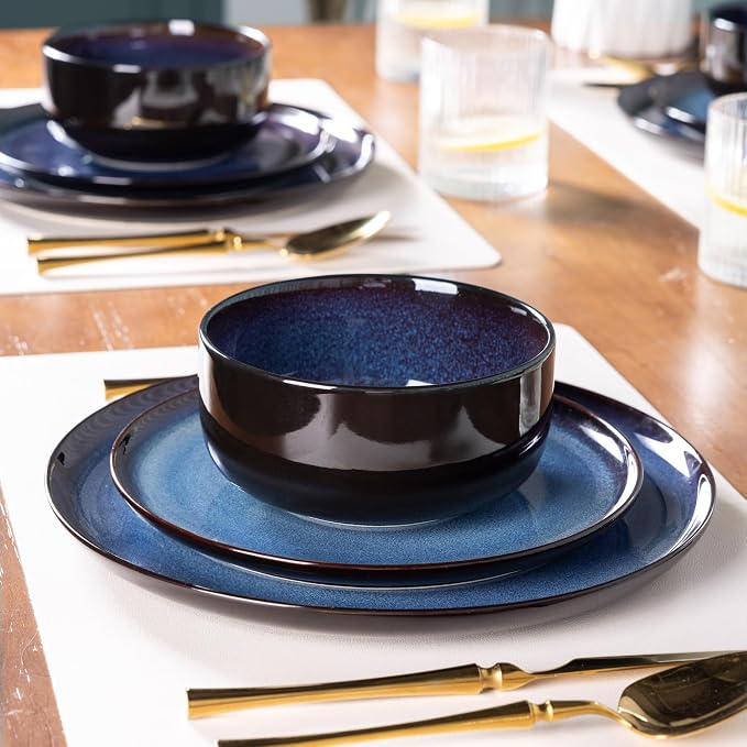LeRatio Ceramic Dinnerware Sets for 4,Plates and Bowls Sets,Handmade Reactive Glaze Dishes Set,Chip Resistant and Scratch Resistant | Oven&Dishwasher & Microwave Safe,Service for 4