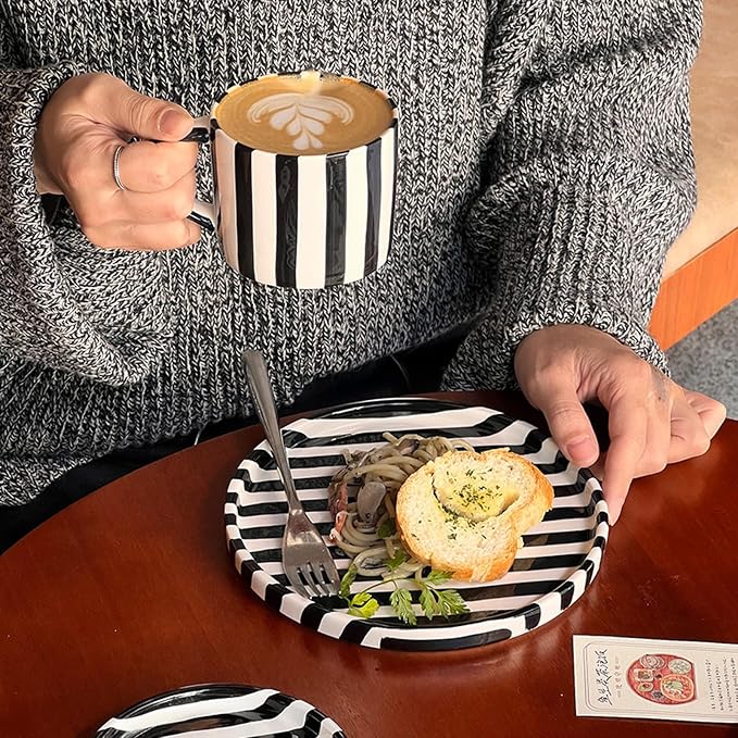 8 Oz Ceramic Coffee Mug Espresso Cups with Saucer Mug And Saucer Set Cup And Saucer Coffee Cups with Saucers Coffee Cups And Saucers,Black