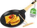 NutriChef 9.45” Non-Stick Crepe Pan with Wooden Spreader, Durable Marble Coated Dosa Pan, Bakelite Handle and Induction Bottom, PFOA/PFOS Free, Dishwasher Safe, Even Heat Distribution (Black Marble)