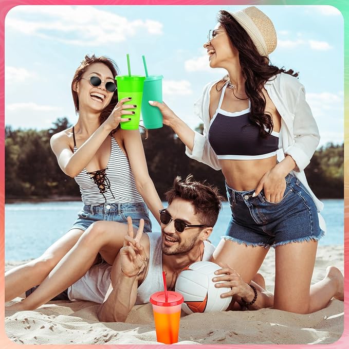 Honeydak 100 Pack Tumbler with Straw and Lid Bulk Cups for Gifts Glitter Plastic Coffee Cups 24-27 oz Reusable Water Bottle Iced Coffee Travel Mug Party Favors for Birthdays Travel (Mixed Color)