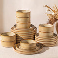 GBHOME 18-Piece Stoneware Dinnerware Set for 6 – Ribbed Ceramic Plates and Bowls, Scratch-Resistant, Microwave & Dishwasher Safe, Reactive Glaze, Barley Latte
