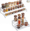3-Tier Spice Rack Organizer 2 Pack, 13"-21.5" Expandable Spice Organization Shelf, Metal Seasoning Organizer for Kitchen Countertop or Pantry, Slip-Resistant Design for Jars and Bottles, White