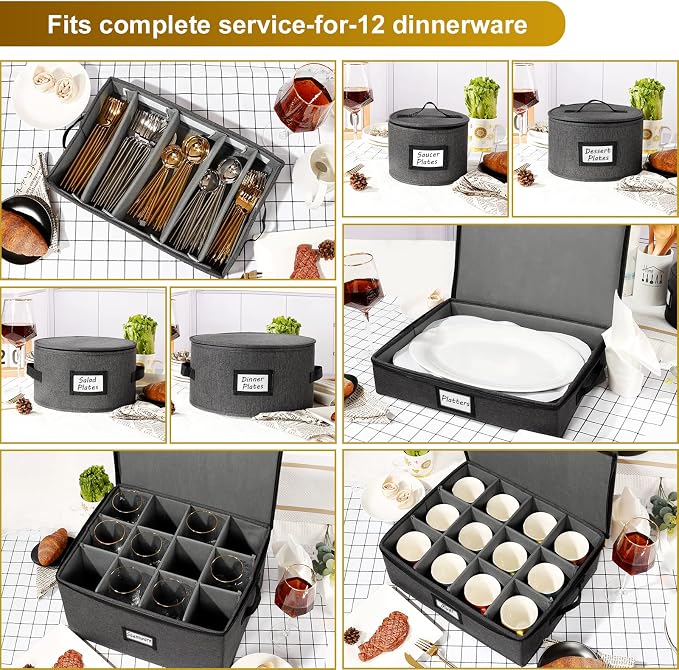 HOMELUX THEORY Mug Storage Box with Dividers Hard Shell China Storage Containers, Heavy Duty Coffee Cup Storage Box and Moving Boxes for Glassware Storage with Lid, Thick Surface, and Sturdy Handle