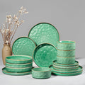 HaWare 16-Piece Dinnerware Set for 4, Reactive Green | Stoneware, Ripple Surface, Scratch Resistant, Microwave &Dishwasher Safe