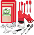 NutriChef 23-Piece Essential Baking Utensils Set – Measuring Cups and Spoons, Scraper, Oven Mitts, Whisk, Silicone Baking Mats and More - Dishwasher Safe, Perfect for Baking and Cooking (Black)