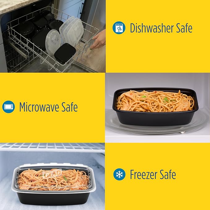 Glad Take-Aways 60-Pack Snap-Seal, Dishwasher and Freezer Safe, Reusable Food Storage Bento Box, Meal Prep Containers, Made in North America (38 oz, BPA Free)