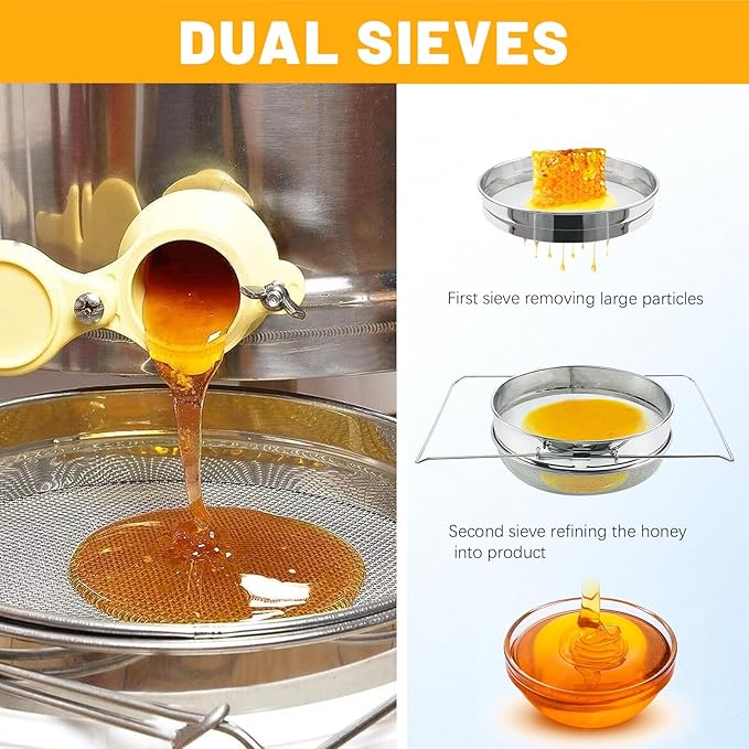 BeeTech Stainless Steel Honey Strainer Double Sieve, Beekeeping Extractor Equipment Mesh Filter for Beekeepers Honey Extraction