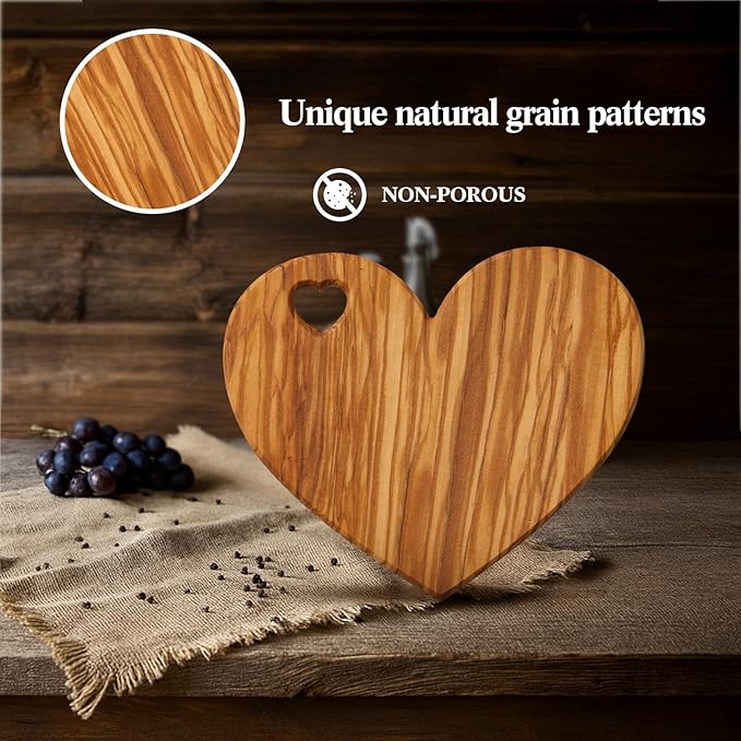 Patelai 1 Set Bridal Baby Shower Favor Heart Cheese Board with Knife, Wood Mini Charcuterie Board Thank You Gift Box for Guest Bridal Baby Shower Prize Wedding Valentines Birthday (Olive Wood)