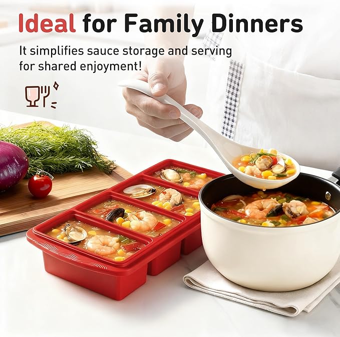 Silicone Freezer Tray with Lid Soup Freezer Container Molds with Steel Reinforced Rim Soup Cubes with Steel Reinforced Rim Perfect for for Soup, Sauce, Leftovers, Homemade Meal Prep and More