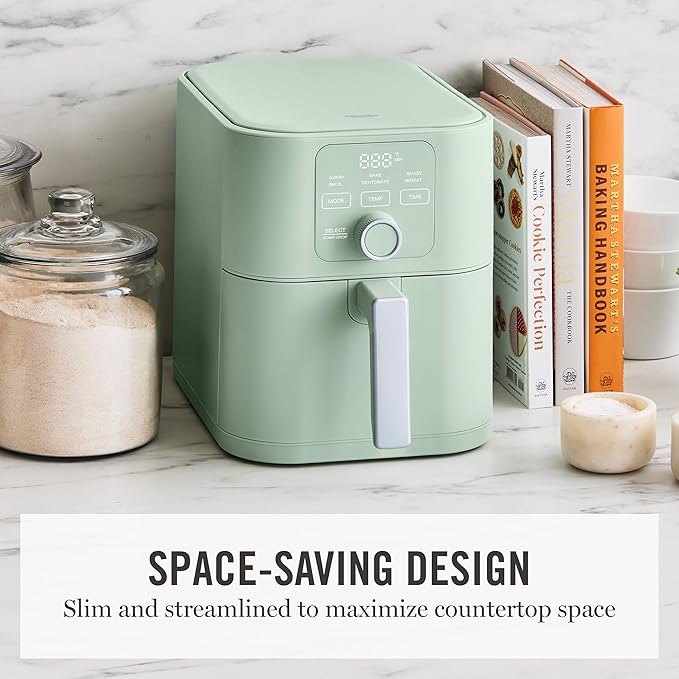 Martha Stewart 6QT Air Fryer, 6-in-1, Bake, Broil, Roast, Air Fry, Dehydrate, Reheat, Ceramic Non-Stick Basket, Crispy Results Fast, 400°F Max Temp, Shake Reminder, Auto Shut-Off, Honeydew Green