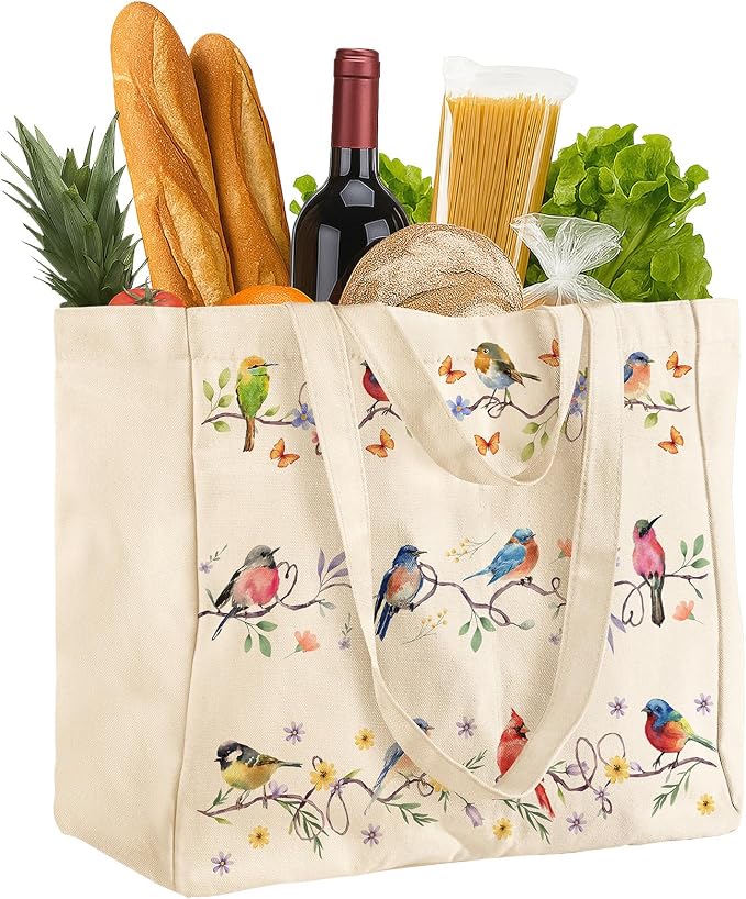 Miss Adola Large Canvas Grocery Tote Bag - Reusable Extra Large Shopping Shoulder Bags with 6 Inner Pockets & 2 Handle Strap