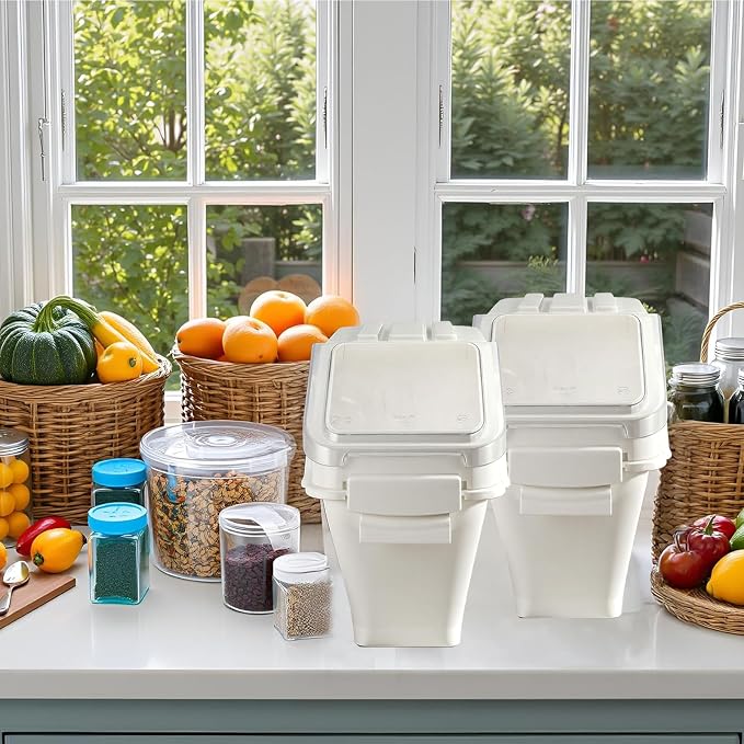 Flour Bin,25 lb Stackable Kitchen Ingredient Storage Container with Lid - Food Pantry Organizer for Flour, Sugar, Rice, Baking,Dog Food Supplies (25lb)