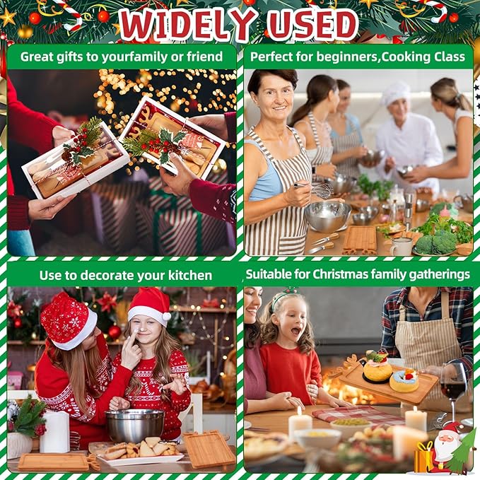 LemonRoad 12 Set Christmas Cutting Board Gift Christmas Reindeer Cutting Board with Knives Forks Kitchen Towels Merry Gift Tags Charcuterie Boards Bamboo Serving Tray for Xmas Birthday Party Favors