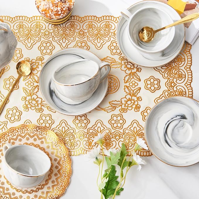 Ceramic Espresso Cups Set with Saucers and Metal Stand, 4 oz Porcelain Stackable Cappuccino Cups Teacup For Tea, Espresso, Latte, Coffee, Cafe Mocha（Gray）