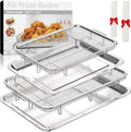 Air Fryer Basket for Oven, 2 Set Air Fryer Pan and Crisper Tray, YEPATER 18.7" x 12.8"&15.7" x 11.6"Large Size Stainless Steel Air Fryer Pan and Crisper Tray with 60 PCS Parchment Paper for Baking