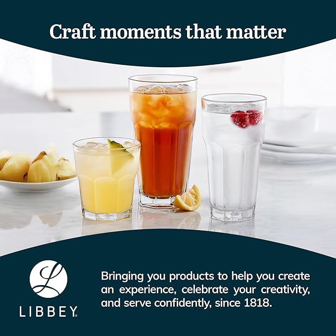 Libbey Gibraltar DuraTuff Drinking Glass Drinking Cup Set, Iconic Heavy Base Bar Glassware hick Drinking Glasses Set of 12, 12-Ounce Double Old Fashioned Rocks Glasses