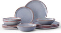 Bestone 12 Pieces Round Kitchen Dinnerware Sets，Plates and Bowls Sets,Dishes, Plates, Bowls, Dish Set, Chip Resistant Ceramic Dinnerware Set, Dishwasher/Microwave Safe,Service for 4,Reactive Blue
