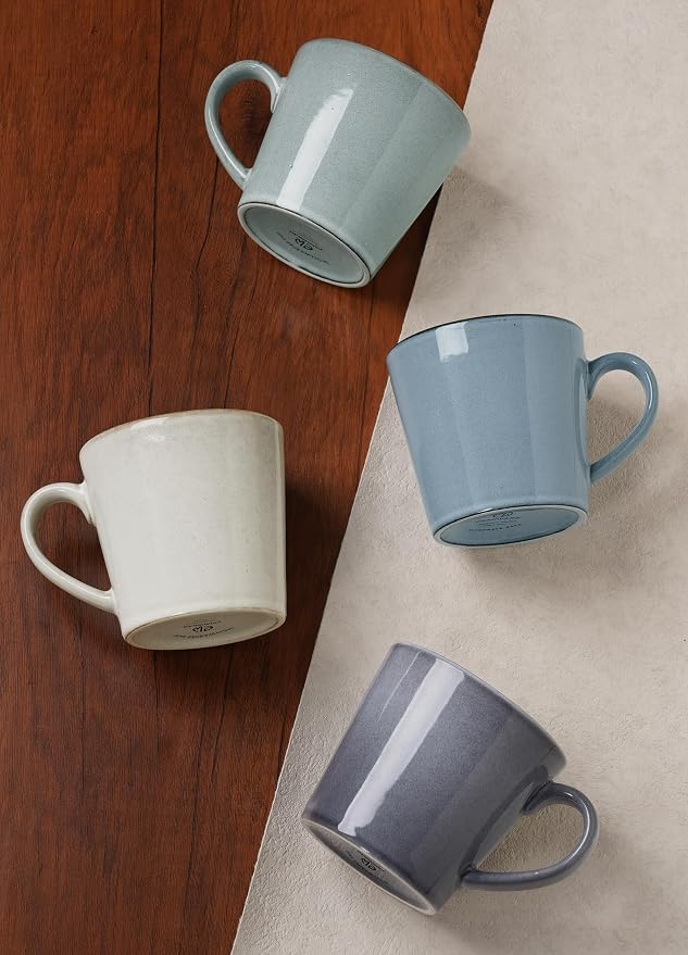 famiware Coffee Mug Set of 4, Annecy 14 oz Ceramic Reusable Cups Set with Handle, Microwavable and Dishwasherable Stoneware Drinkware Set for Tea, Milk, Water, Reactive Blue