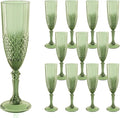 Plastic Champagne Flutes, Champagne Glasses Bulk, Reusable Unbreakable Acrylic Wine Glasses Goblets for Weddings Bachelor Parties Toasting Bridal Shower (12, Sage Green)