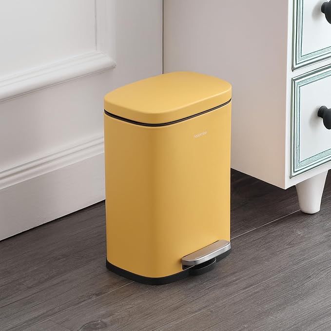 happimess HPM1006L Connor Rectangular 13-Gallon Trash Can with Soft-Close Lid and Free Mini Trash Can, Fingerprint Resistant, Modern, Minimalistic for Home, Kitchen, Office, Bathroom, Daffodil Yellow