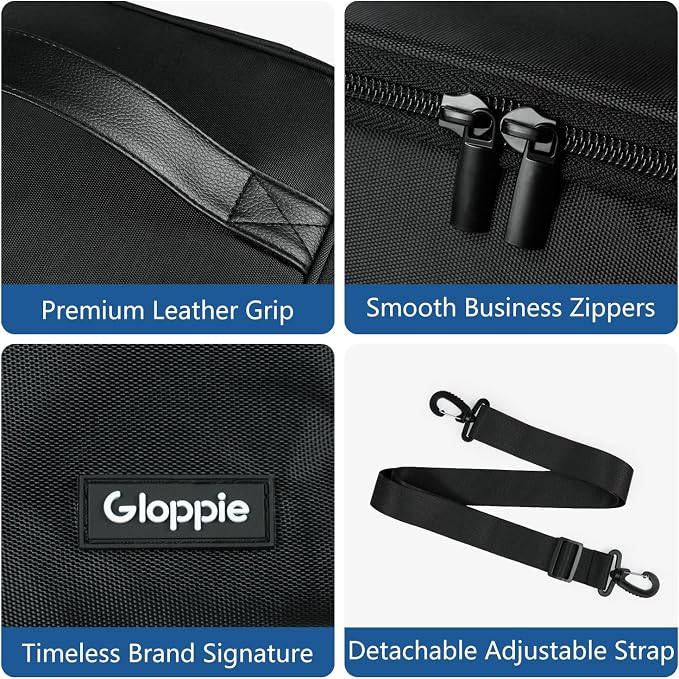 Gloppie Flight Crew Lunch Bag with Luggage Trolley Sleeve - Professional Insulated Cooler Bag for Flight Attendants & Pilots, Leakproof Lunch Box with Reinforced Structure for Travel & Work, Black