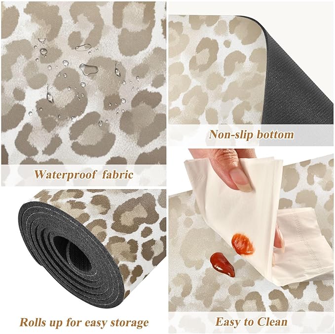 2-in-1 Table Runner Trivet for Hot Dishes Heat Resistant Hot Plate Mat Pad 39x12 Inch Waterproof Table Protector Trivets for Countertop Non Slip Decorative Brown and Beige Leopard Print