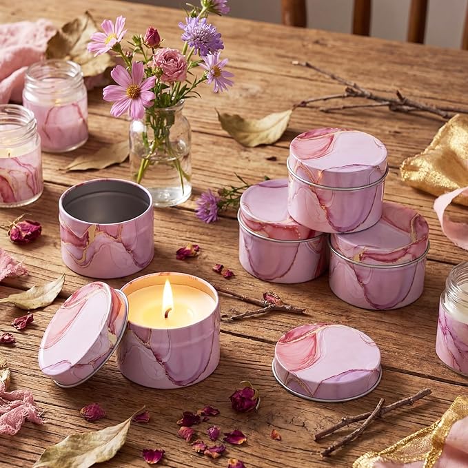 Patelai 2.5 oz Purple Metal Round Tins Aluminum Tin Cans Salve Tins Containers with Screw Lid 10 Sheets Stickers for Salve Spice Candies Balms Candles, 36 Pack (Elegant Style)